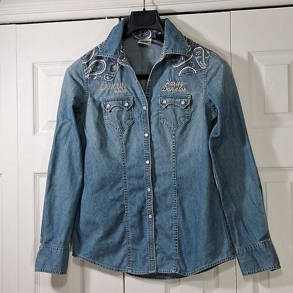 Harley Davidson denim long sleeve shirt - Picture 1 of 10